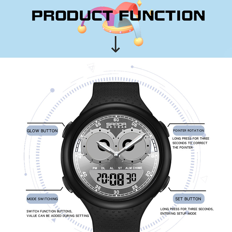 SANDA 6118 Luminous Watch Analog Digital Outdoor Sports Waterproof Electronic Wrist Watch