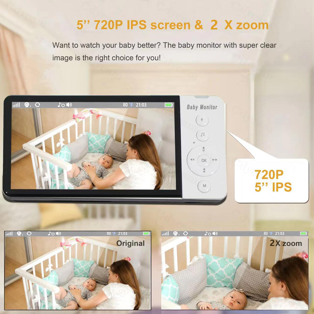 ABM700 5-inch Baby Monitor 1080P Camera Monitor Transmitter + Receiver Set Support Two-Way Voice