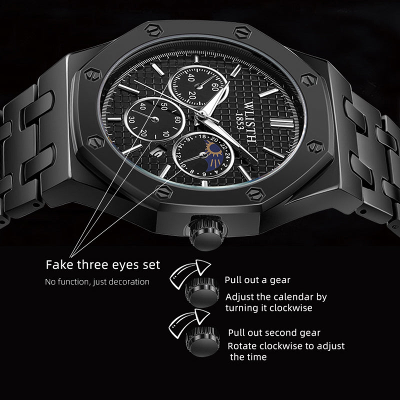 WLISTH 6149 Alloy Strap Business Quartz Watch Luminous Wrist Watch with Calendar