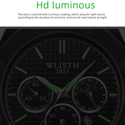 WLISTH 6149 Alloy Strap Business Quartz Watch Luminous Wrist Watch with Calendar