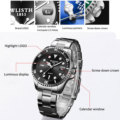 WLISTH 6057 Luminous Watch Daily Life Waterproof Bracelet Wrist Watch Band with Calendar Display Function