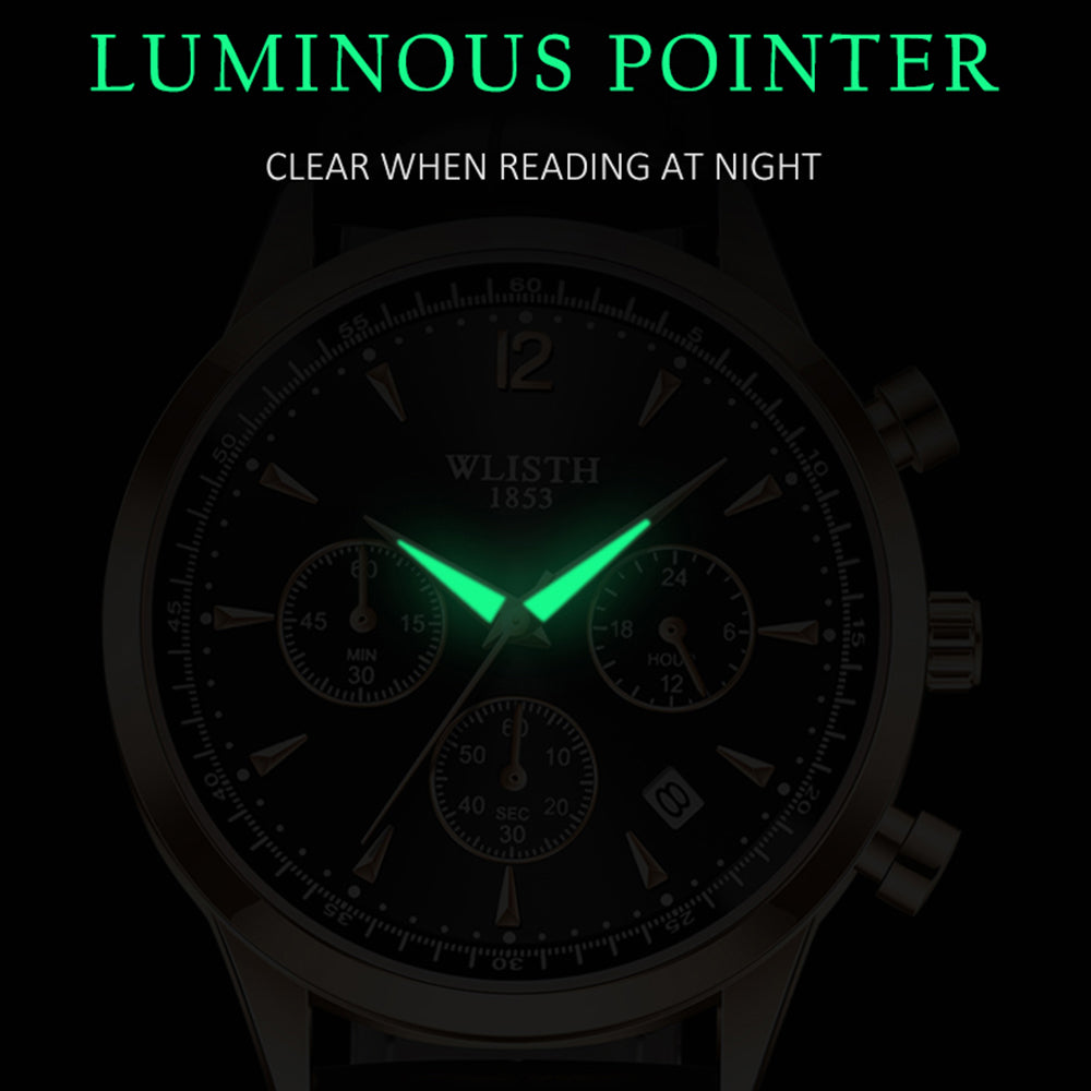 WLISTH S953 Multi-function Business Style Quartz Watch with Calendar Luminous Pointer Quartz Watch