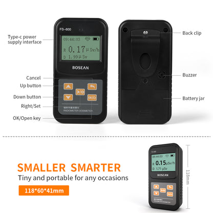 BOSEAN FS-600 Nuclear Radiation Detector Geiger Counter X-ray Beta Gamma Tester GM Counter Dose Rate Real-time Dosimeter