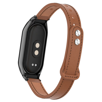 For Xiaomi Smart Band 8 Microfiber Leather Watch Band Soft Strap with Metal Frame Case