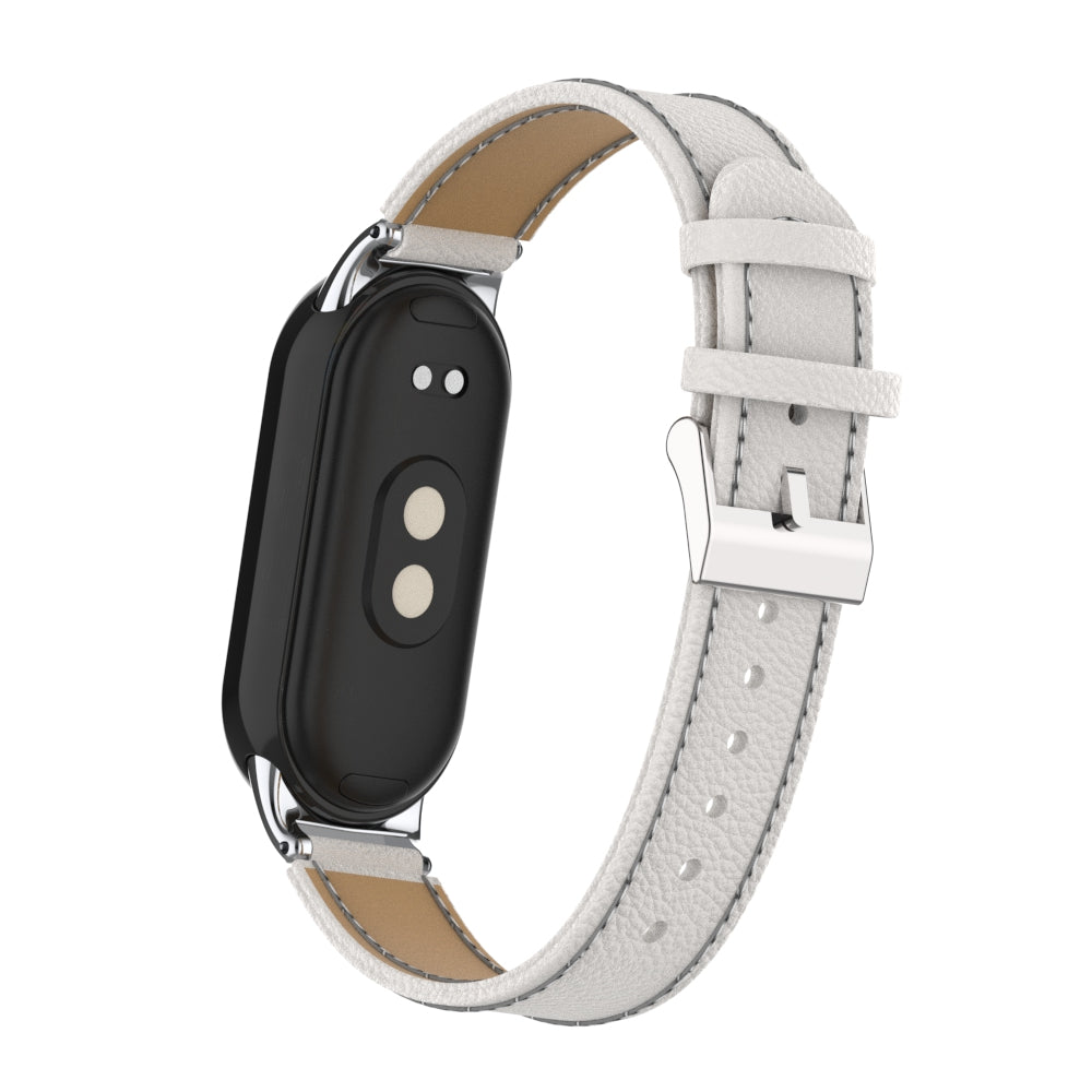 For Xiaomi Smart Band 8 Genuine Cow Leather Watch Band Litchi Texture Watch Strap with Connector