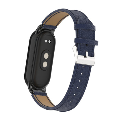 For Xiaomi Smart Band 8 Genuine Cow Leather Watch Band Litchi Texture Watch Strap with Connector