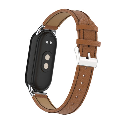 For Xiaomi Smart Band 8 Genuine Cow Leather Watch Band Litchi Texture Watch Strap with Connector