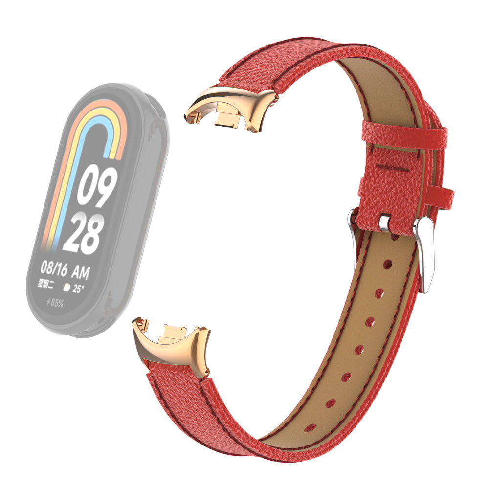 For Xiaomi Smart Band 8 Genuine Cow Leather Watch Band Litchi Texture Watch Strap with Connector