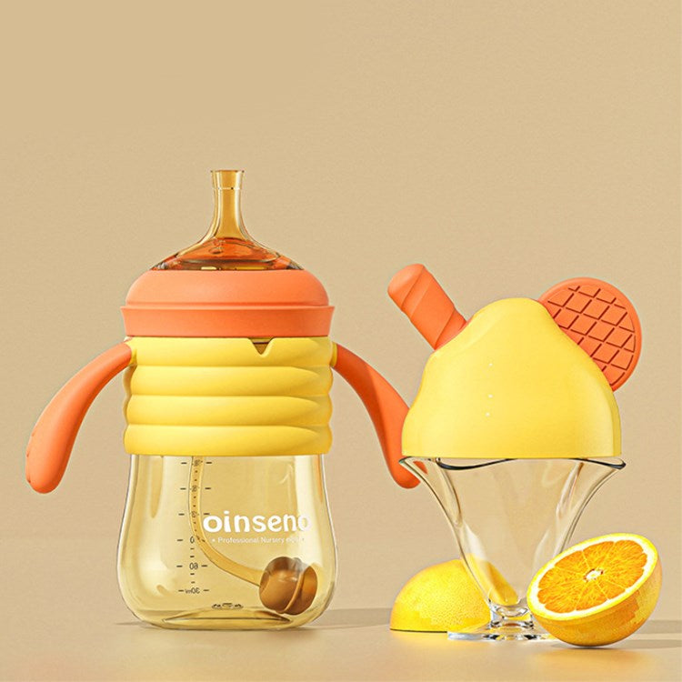 OINSENO 300ml Cute Baby Straw Water Bottle Sippy Cup (No FDA Certification, BPA Free)