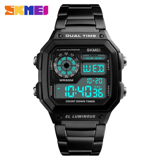 SKMEI Men&#39;s  Business Square Dial Digital Watch [Dual Time] [EL Luminous]