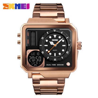 SKMEI Dual Display Sport Watch Large Dial Stopwatch Alarm Digital Men Watch - Black