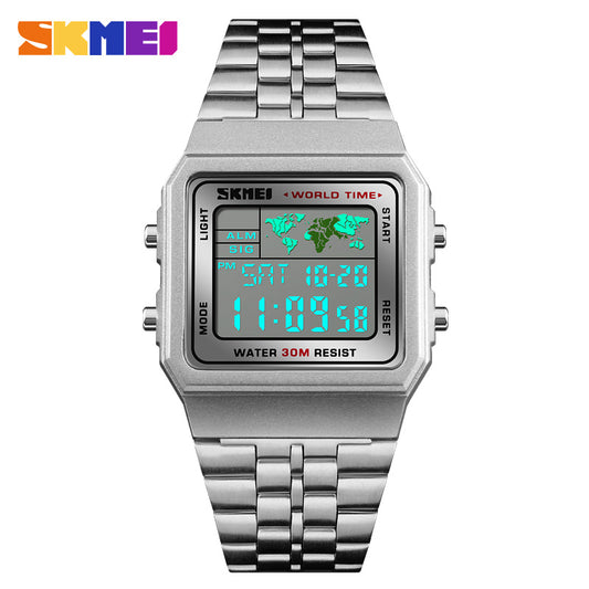 SKMEI Business Waterproof Men Watch World Time Stainless Steel Band