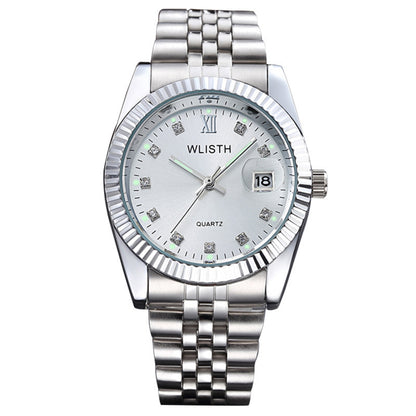 WLISTH Lovers Quartz Wrist Watch Stainless Steel Band Watch with Calendar