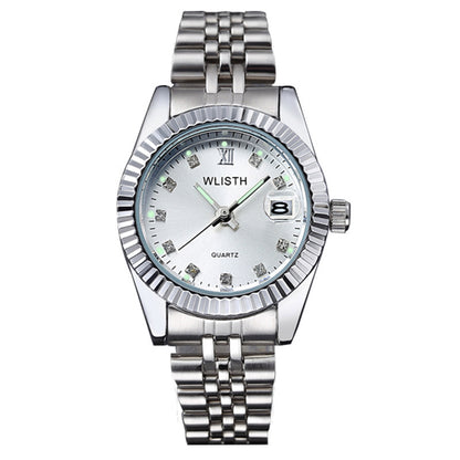 WLISTH Lovers Quartz Wrist Watch Stainless Steel Band Watch with Calendar