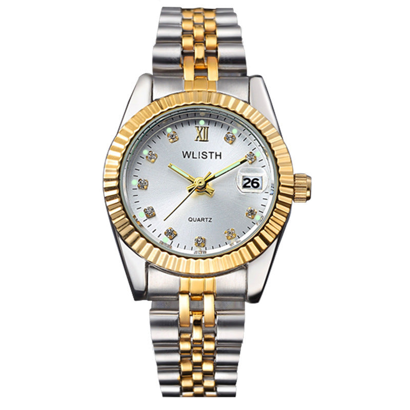 WLISTH Lovers Quartz Wrist Watch Stainless Steel Band Watch with Calendar