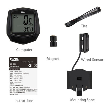 SUNDING SD-581 Bike Wired Stopwatch Bicycle Multi-function Computer Speedometer