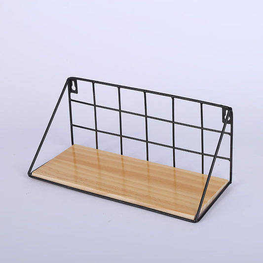 Wall Shelf Wooden Iron Wall Mounted Storage Rack Bedroom Kitchen Organizer, Size: 25 x 13 x 10cm