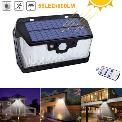 55-LED Solar Lamps Remote Control Induction Wall Light USB Charging Waterproof PIR Motion Sensor for Outdoor Garden Path Yard