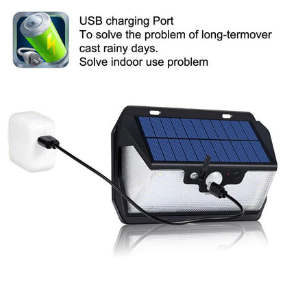 55-LED Solar Lamps Remote Control Induction Wall Light USB Charging Waterproof PIR Motion Sensor for Outdoor Garden Path Yard