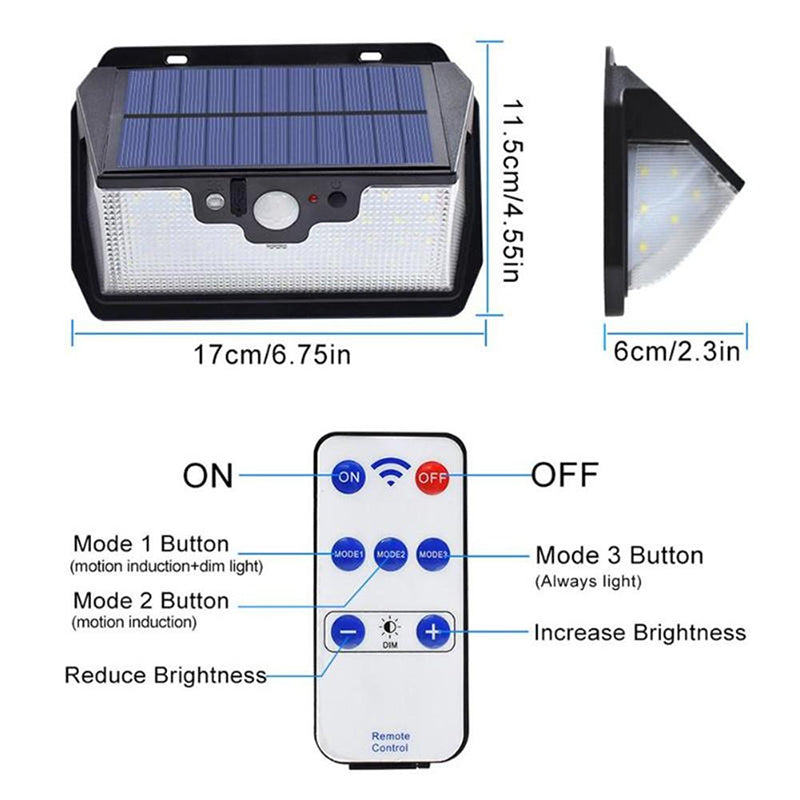 55-LED Solar Lamps Remote Control Induction Wall Light USB Charging Waterproof PIR Motion Sensor for Outdoor Garden Path Yard