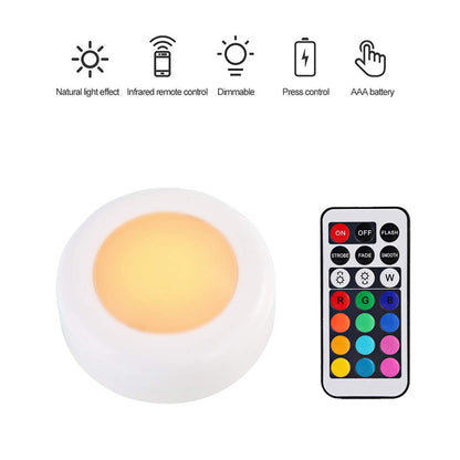 Wireless Led Light Puck RGB 12-color Changing Light Remote Control