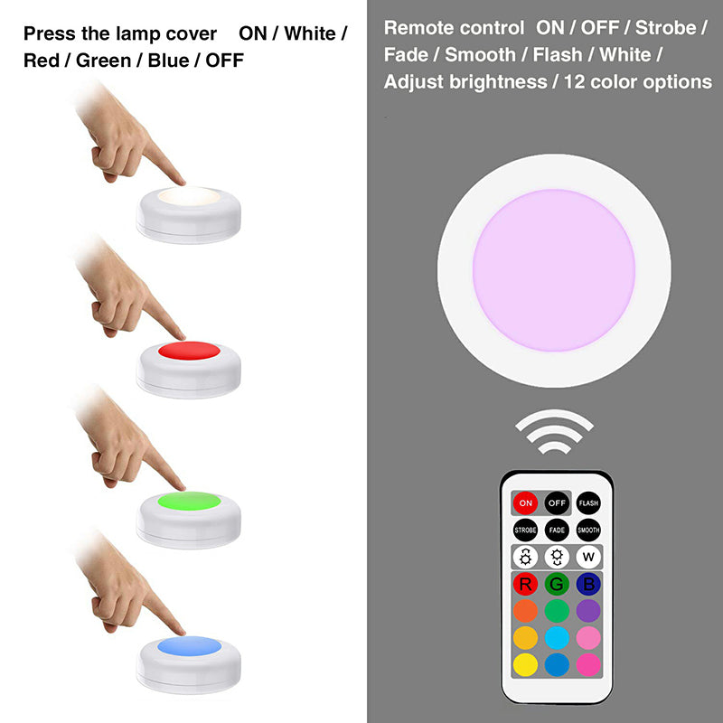 Wireless Led Light Puck RGB 12-color Changing Light Remote Control