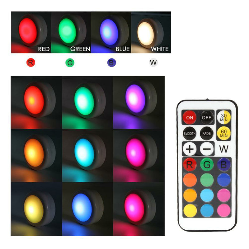 Wireless Led Light Puck RGB 12-color Changing Light Remote Control