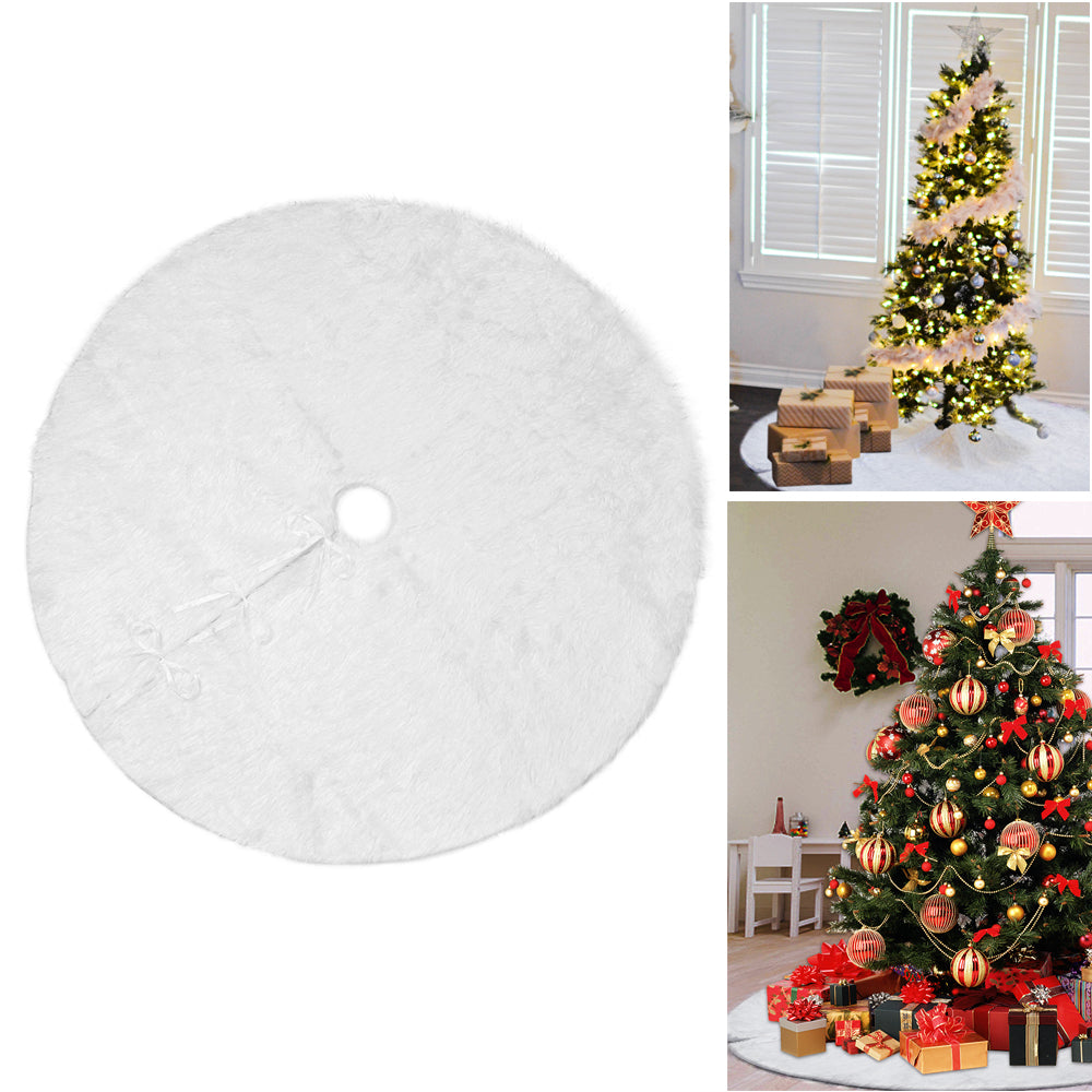 Christmas White Plush Long Haired Tree Skirts Xmas Party Decor, Diameter: 120cm