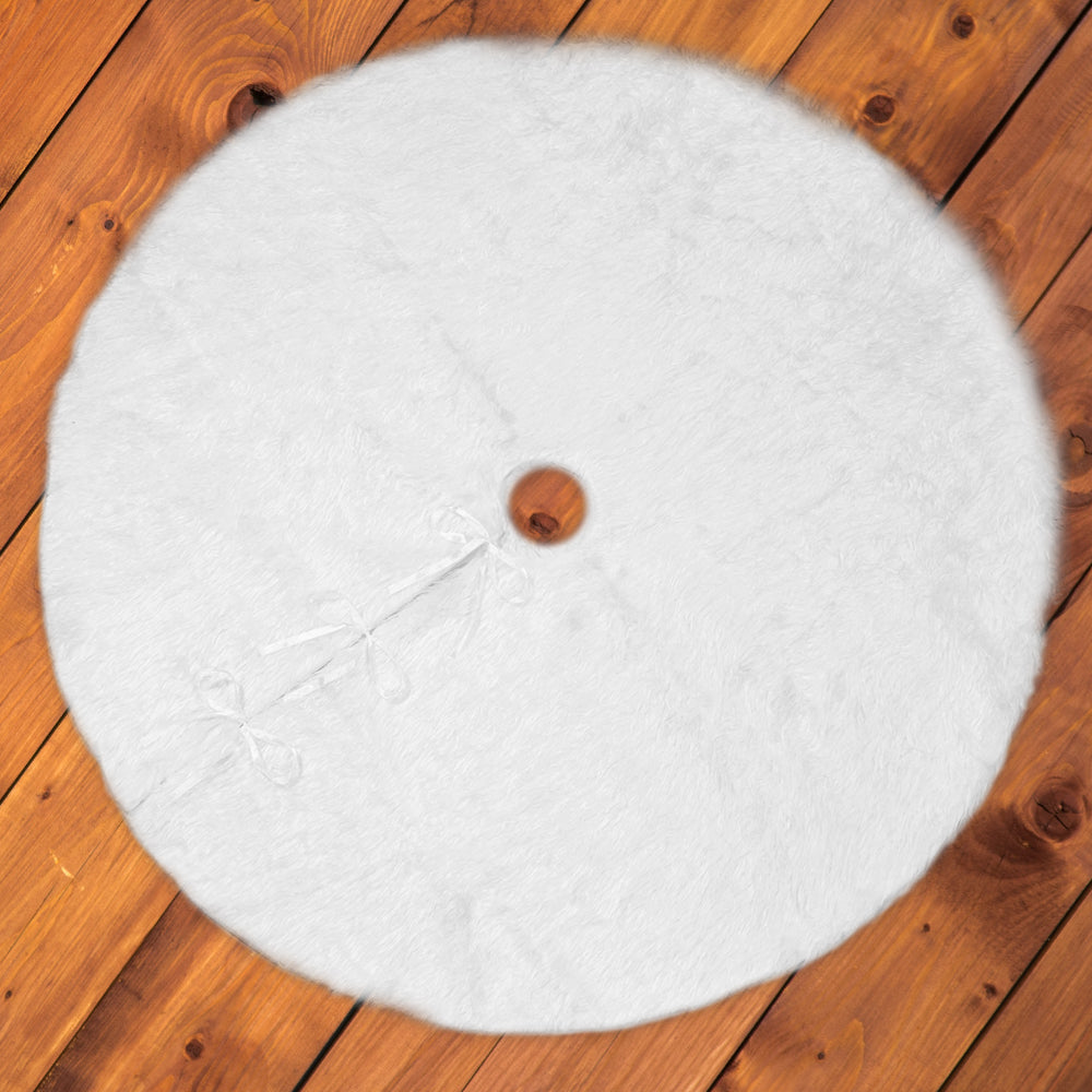 Christmas White Plush Long Haired Tree Skirts Xmas Party Decor, Diameter: 120cm