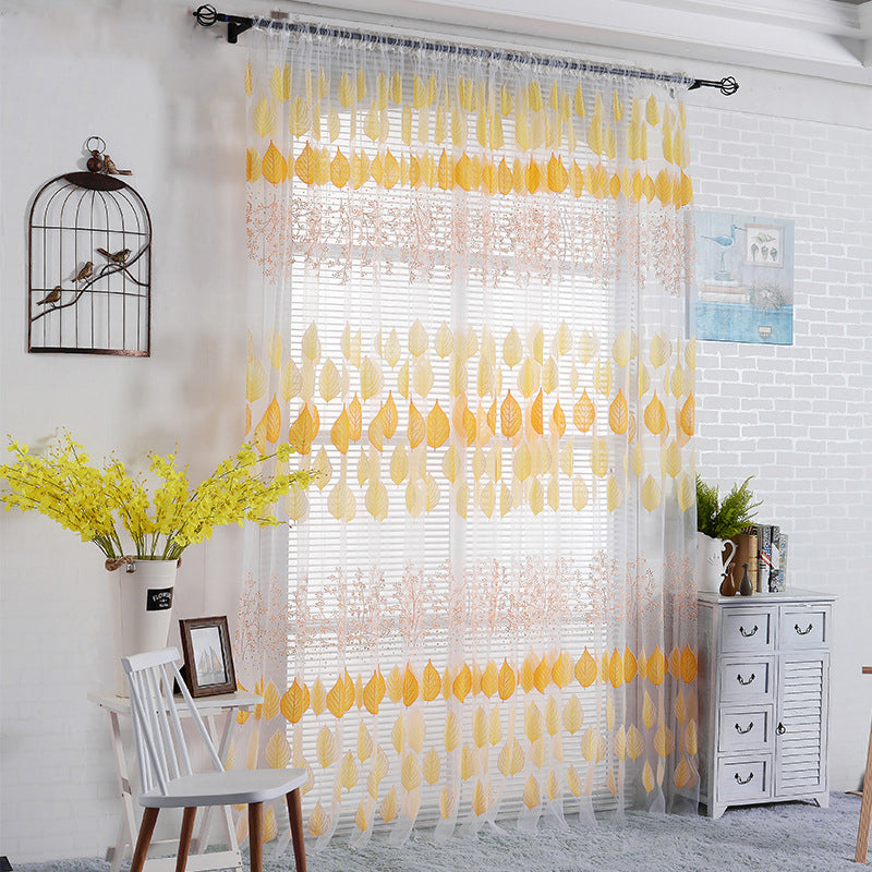 Leaf Pattern Sheer Curtain Rod Pocket Gauze Voile Curtain