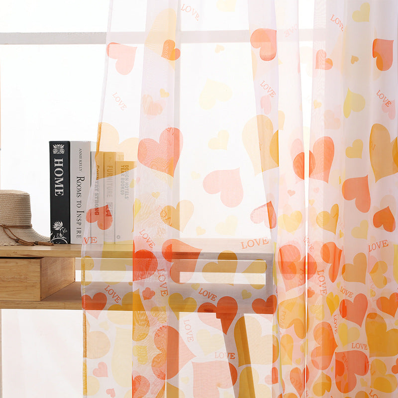 Heart Pattern Sheer Curtain Rod Pocket Voile Curtain