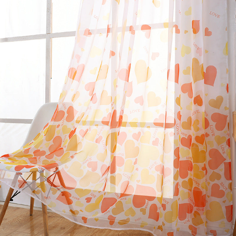 Heart Pattern Sheer Curtain Rod Pocket Voile Curtain