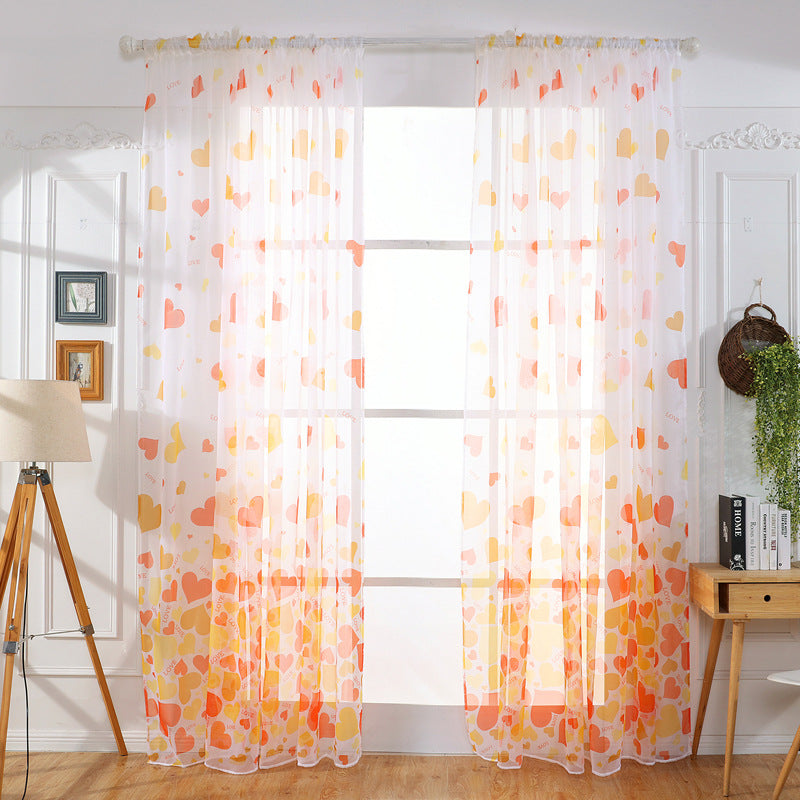 Heart Pattern Sheer Curtain Rod Pocket Voile Curtain