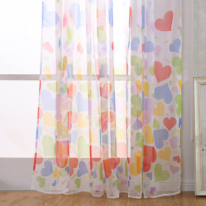 Heart Pattern Sheer Curtain Rod Pocket Voile Curtain