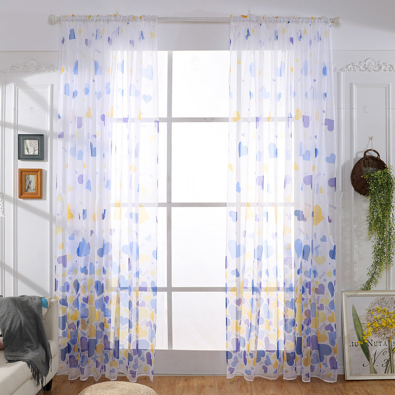 Heart Pattern Sheer Curtain Rod Pocket Voile Curtain