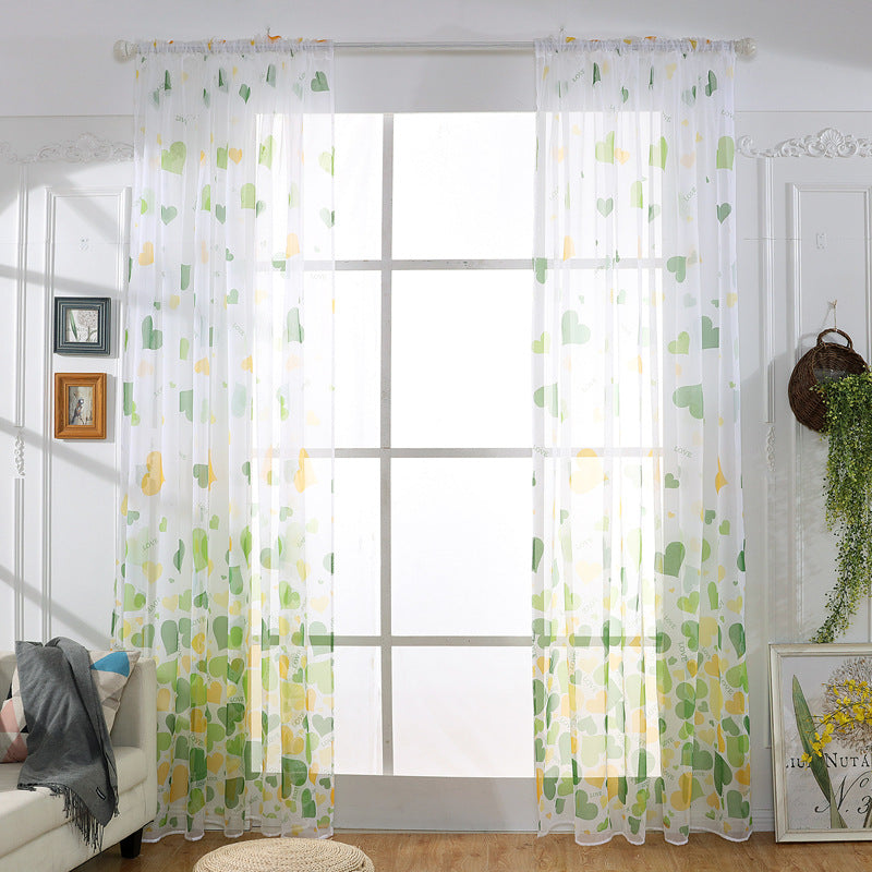 Heart Pattern Sheer Curtain Rod Pocket Voile Curtain