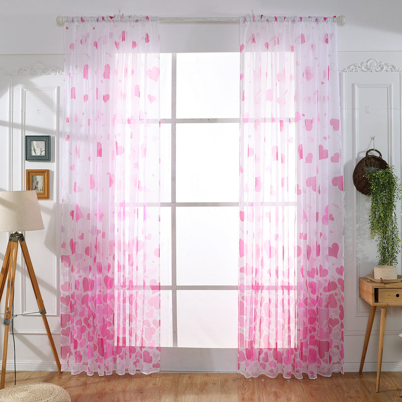 Heart Pattern Sheer Curtain Rod Pocket Voile Curtain