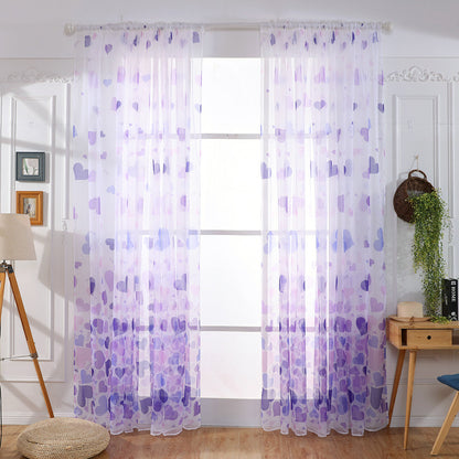 Heart Pattern Sheer Curtain Rod Pocket Voile Curtain