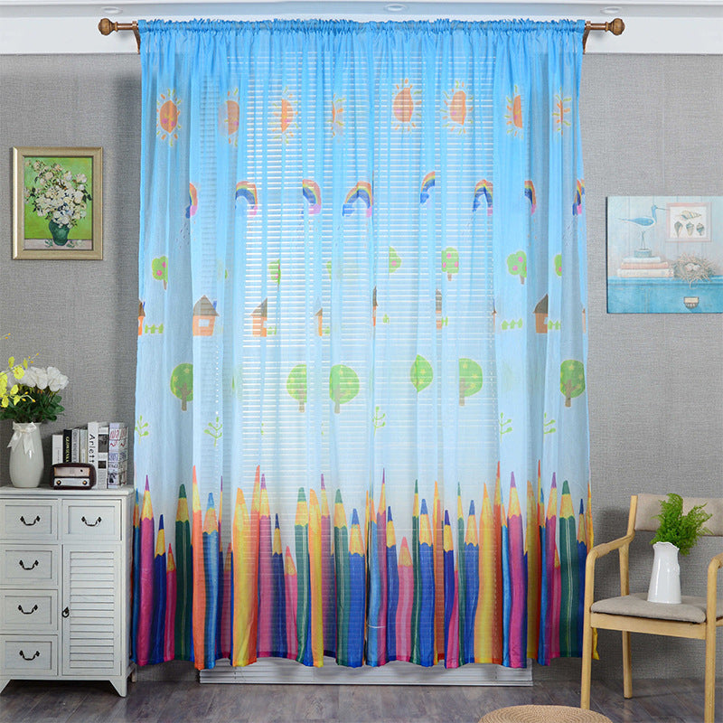 Cartoon Crayon Pattern Window Curtain Rod Pocket Living Room Curtain, Size: 200 x 270cm