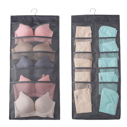 Dual-sided Hanging Closet Organizer for Underwear Sock Toiletries Bra 15 Mesh Pockets