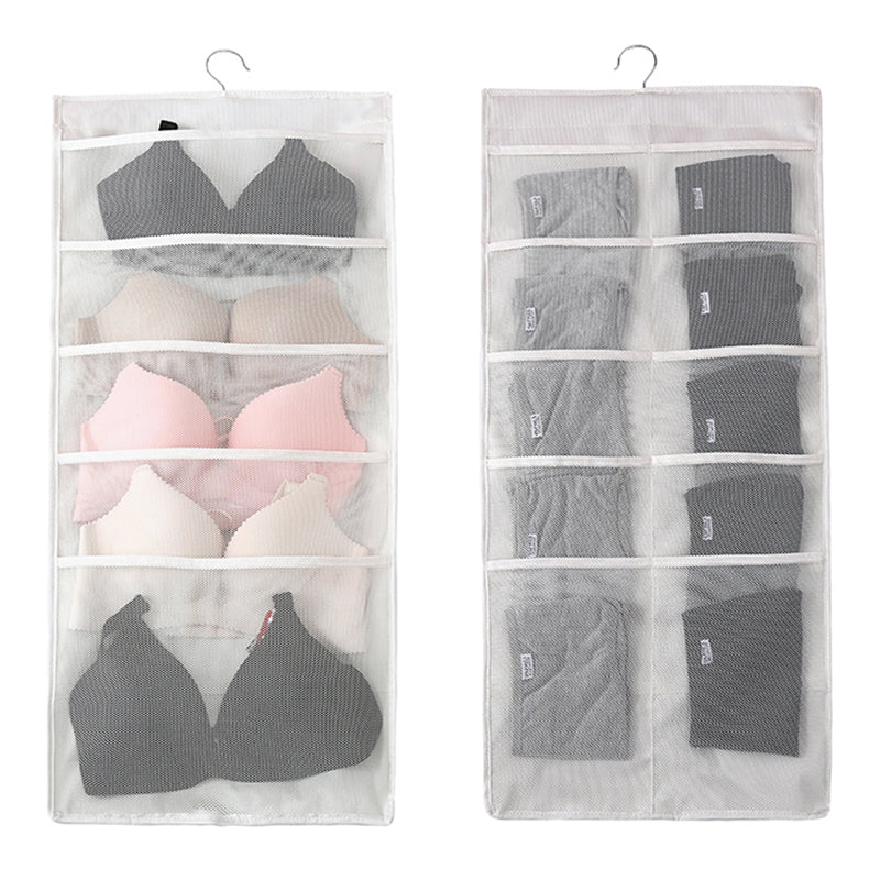 Dual-sided Hanging Closet Organizer for Underwear Sock Toiletries Bra 15 Mesh Pockets