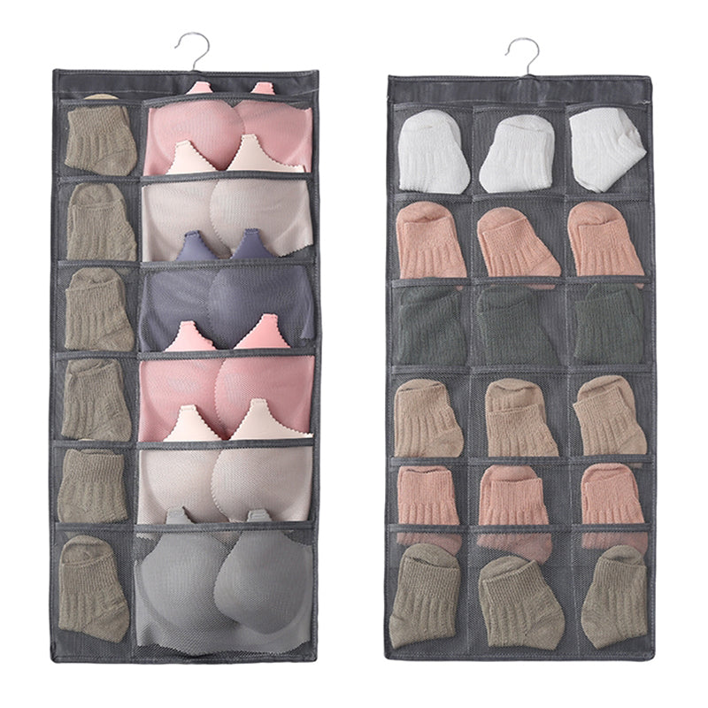 Dual-sided Hanging Closet Organizer for Underwear Sock Toiletries Bra 30 Mesh Pockets