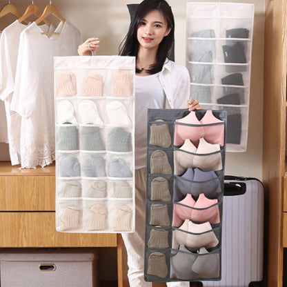 Dual-sided Hanging Closet Organizer for Underwear Sock Toiletries Bra 30 Mesh Pockets