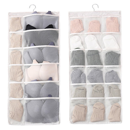 Dual-sided Hanging Closet Organizer for Underwear Sock Toiletries Bra 30 Mesh Pockets