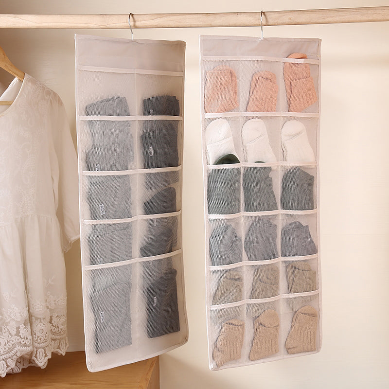 Dual-sided Hanging Closet Organizer for Underwear Sock Toiletries Bra 30 Mesh Pockets