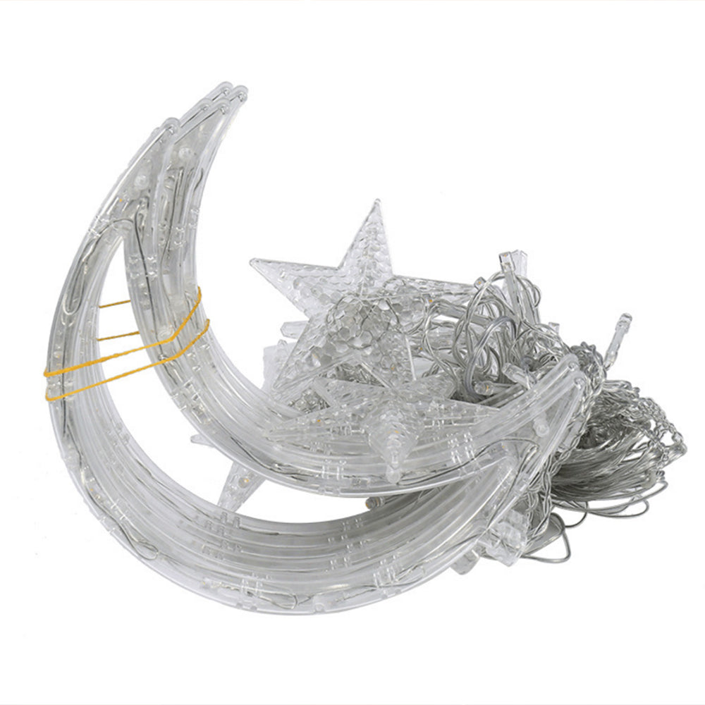 220V 3.5m LED Moon Star Fairy Curtain String Lights Warm White for Shop Window Xmas EU Plug