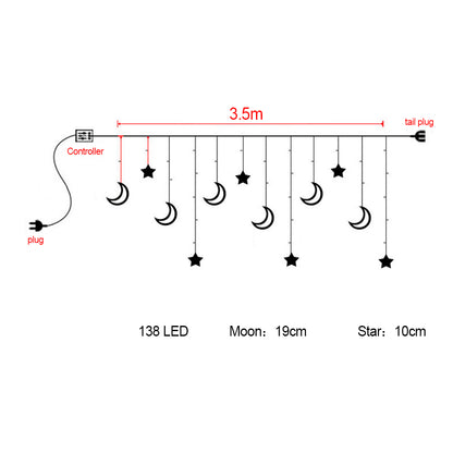 220V 3.5m LED Moon Star Fairy Curtain String Lights Warm White for Shop Window Xmas EU Plug