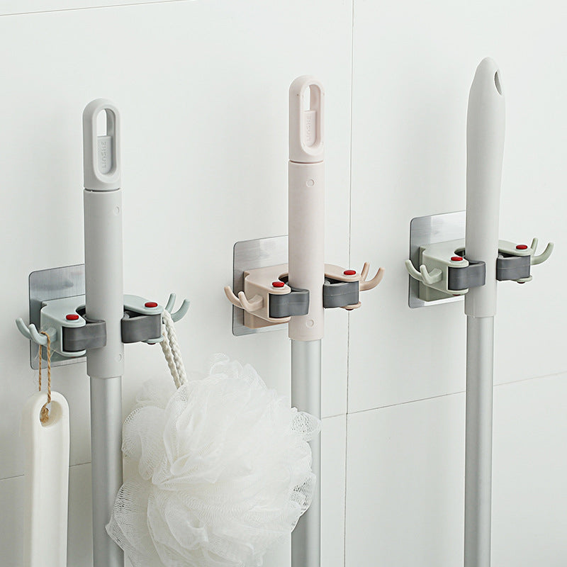 Nail-free Multi-function Mop Holder Seamless Storage Rack Brush Wall Bathroom Hanger