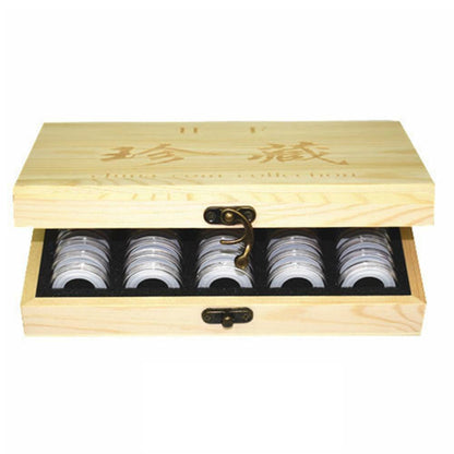 Wood Coins Storage Box Case for Slab Certified Coin with 50 Capsules