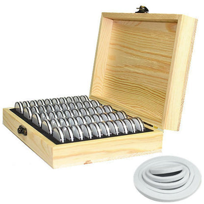 Wood Coins Storage Box Case for Slab Certified Coin with 50 Capsules